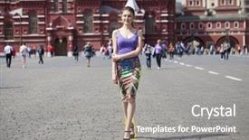  Presentation with girl in red dress - Cool new slides with dress at the red square backdrop and a  colored foreground