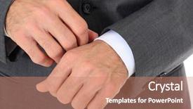  Presentation with clothes - Presentation featuring dress code - businessman checking his clothes all background and a coral colored foreground