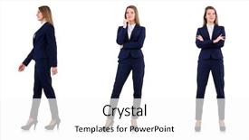  Presentation with code - Presentation having dress code - businesswoman in suit isolated background and a white colored foreground