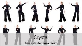  Presentation with code - Slides with dress code - businesswoman isolated on the white background and a light gray colored foreground