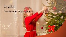  Presentation with red christmas holiday illustration - Cool new slides with dress decorating natural fir tree backdrop and a coral colored foreground