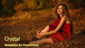 Presentation with beautiful young girl red - Beautiful slides featuring dress fashion concept golden autumn backdrop and a  colored foreground