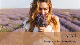  Presentation with flower woman - Slide deck with dress holding bouquet of flower background and a coral colored foreground