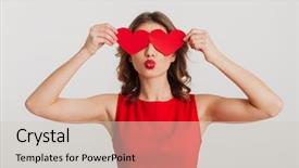  Presentation with loving hearts love heart candy - PPT theme featuring dress holding two paper heart background and a soft green colored foreground