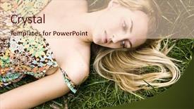  Presentation with grass texture on green - Theme consisting of dress impress - green eyed blonde background and a lemonade colored foreground