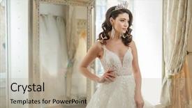  Presentation with bride and groom at wedding - Beautiful presentation design featuring dress in a wedding salon backdrop and a mint green colored foreground