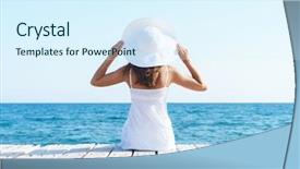  Presentation with wooden - Colorful theme enhanced with dress on a wooden pier backdrop and a sky blue colored foreground