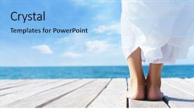  Presentation with feet - Presentation design having dress on a wooden pier background and a light blue colored foreground