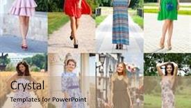  Presentation with makeup fashion model applying lipstick - Cool new PPT theme with dress portrait in full growth backdrop and a coral colored foreground