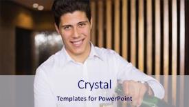  Presentation with camera - Beautiful presentation featuring dress shirt - handsome man smiling at camera backdrop and a  colored foreground