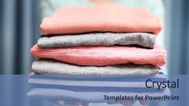  Presentation with holding hands - PPT theme enhanced with dress shirt - woman holding folded clothes background and a teal colored foreground