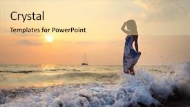  Presentation with woman in sea - PPT layouts consisting of dress standing on a sea background and a lemonade colored foreground