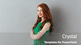  Presentation with okra or lady s finger - Colorful presentation theme enhanced with dress standing with arms cross backdrop and a gray colored foreground