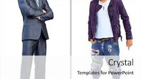  Presentation with body - Slide set featuring dress success - smiling businessman standing with arms background and a white colored foreground