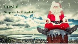  Presentation with singapore city landscape - Theme enhanced with dress up - 3d doubtful santa sitting alone background and a mint green colored foreground