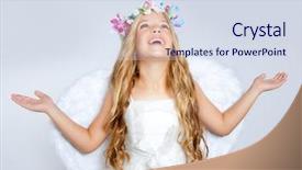  Presentation with angel wings - Slide deck having dress up - angel children girl with white background and a sky blue colored foreground