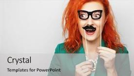  Presentation with ready - Slide set enhanced with dress up - attractive playful young woman holding background and a light gray colored foreground