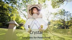  Presentation with astronaut - Slide deck consisting of dress up - boy pretending to be background and a yellow colored foreground