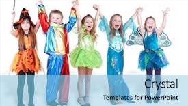  Presentation with children hands - PPT layouts with dress up - children stand holding hands background and a light blue colored foreground