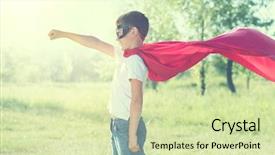  Presentation with super kid - PPT theme featuring dress up - super hero kid having fun background and a soft green colored foreground