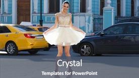  Presentation with growth and development - PPT theme consisting of dress walking on the street background and a  colored foreground