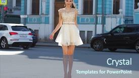  Presentation with growth - Colorful PPT layouts enhanced with dress walking on the street backdrop and a  colored foreground