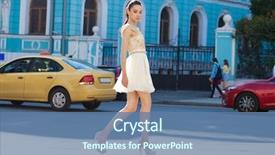  Presentation with vision for growth - Slide deck having dress walking on the street background and a  colored foreground