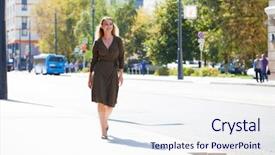  Presentation with beautiful green - Amazing slides having dress walking on the street backdrop and a  colored foreground