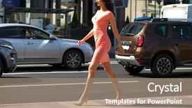  Presentation with vision for growth - Audience pleasing slide set consisting of dress walking on the street backdrop and a  colored foreground