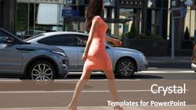  Presentation with bcg growth share analysis - Slide set enhanced with dress walking on the street background and a  colored foreground