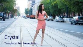  Presentation with growth - Presentation theme featuring dress walking on the street background and a  colored foreground