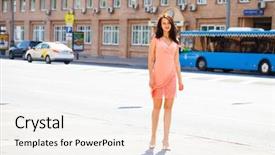  Presentation with growth - PPT theme enhanced with dress walking on the street background and a  colored foreground