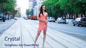  Presentation with vision for growth - Slide set with dress walking on the street background and a  colored foreground