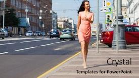  Presentation with growth and maturity - Cool new PPT layouts with dress walking on the street backdrop and a  colored foreground