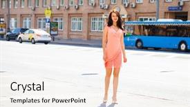  Presentation with spiritual growth - Audience pleasing PPT theme consisting of dress walking on the street backdrop and a  colored foreground