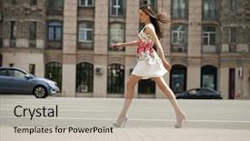  Presentation with vision for growth - Cool new presentation theme with dress walking on the street backdrop and a mint green colored foreground