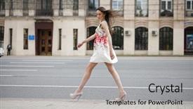  Presentation with perosnal growth - PPT theme having dress walking on the street background and a light gray colored foreground