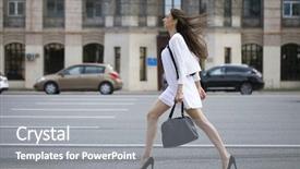  Presentation with growth and development - PPT theme with dress walking on the street background and a  colored foreground