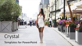  Presentation with growth - Colorful presentation design enhanced with dress walking on the street backdrop and a  colored foreground