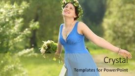  Presentation with blue - Theme having painted easter eggs in a basket easter holiday background and a coral colored foreground.