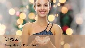  Presentation with light and people - Amazing PPT theme having dress with diamond over christmas backdrop and a coral colored foreground