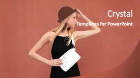  Presentation with strong black woman - PPT theme having dress with white leather hand background and a coral colored foreground