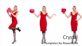  Presentation with gift - Beautiful slide deck featuring dress woman holding gift box backdrop and a white colored foreground