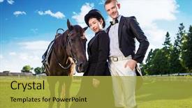  Presentation with horse in field - Presentation enhanced with dressed couple standing with horse background and a yellow colored foreground