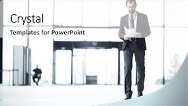  Presentation with airport lounge - Colorful presentation theme enhanced with dressed delegate moving inside lounge backdrop and a white colored foreground