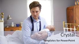  Presentation with stressed - PPT layouts enhanced with dressed for work holding baby background and a light blue colored foreground