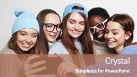  Presentation with tehnology - PPT theme with dressed in casual wear make background and a coral colored foreground