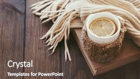  Presentation with cup of lemon tea - Theme enhanced with dressed in knitted warm winter background and a tawny brown colored foreground