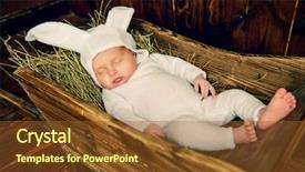  Presentation with cute baby - Slide set consisting of dressed in rabbit costume easter background and a  colored foreground