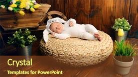  Presentation with newborn baby - Beautiful slide deck featuring dressed in rabbit costume easter backdrop and a tawny brown colored foreground